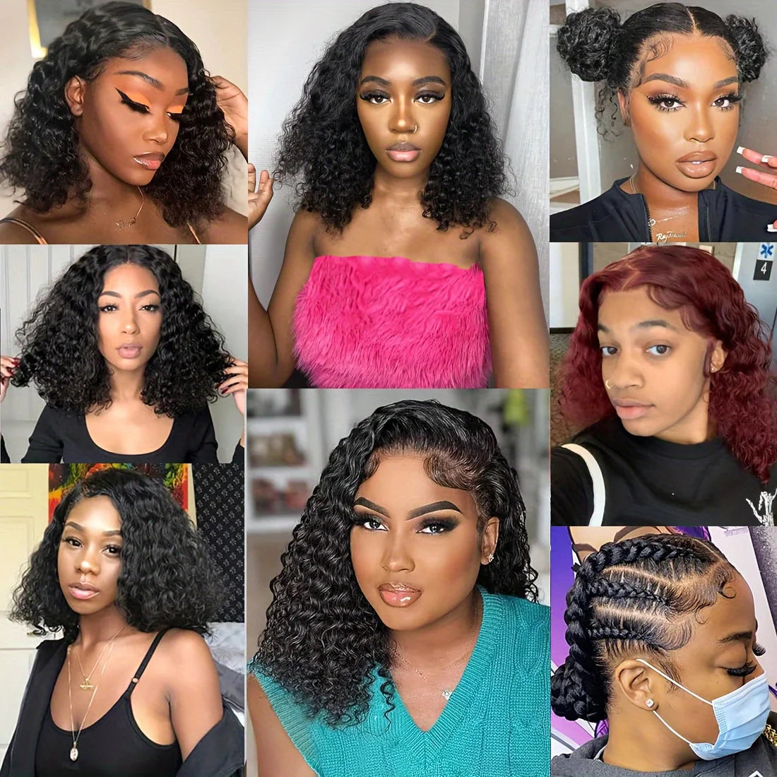 200% Density Curly Short Bob Wig Deep Wave Human Hair Bob Wigs 13x4 Lace Frontal  4x4 Lace Closure Wig Deep Curly Short Bob Wigs