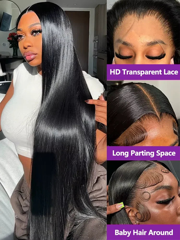 250Density 30 40 Inch HD Transparent Wigs 13x6 Bone Straight Lace Front Human Hair Wigs 13x4 Brazilian Pre Plucked Wig For Women