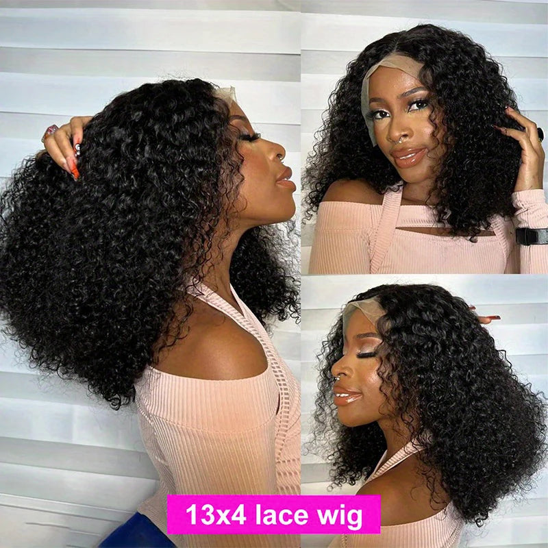200% Density Curly Short Bob Wig Deep Wave Human Hair Bob Wigs 13x4 Lace Frontal  4x4 Lace Closure Wig Deep Curly Short Bob Wigs