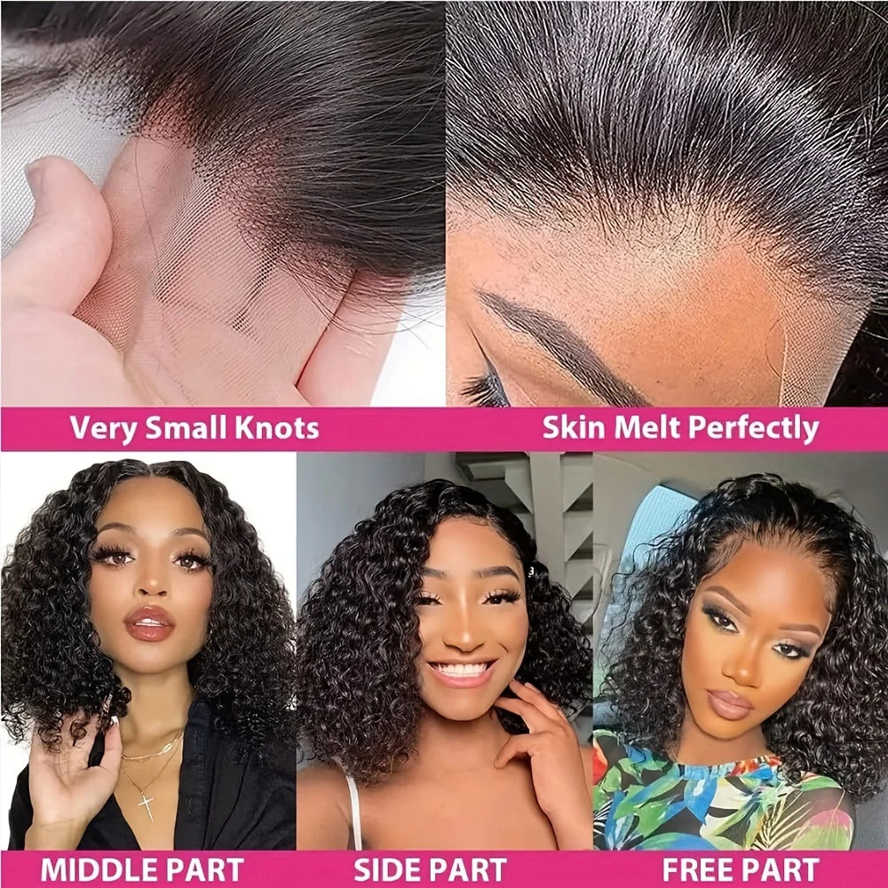 200% Density Curly Short Bob Wig Deep Wave Human Hair Bob Wigs 13x4 Lace Frontal  4x4 Lace Closure Wig Deep Curly Short Bob Wigs
