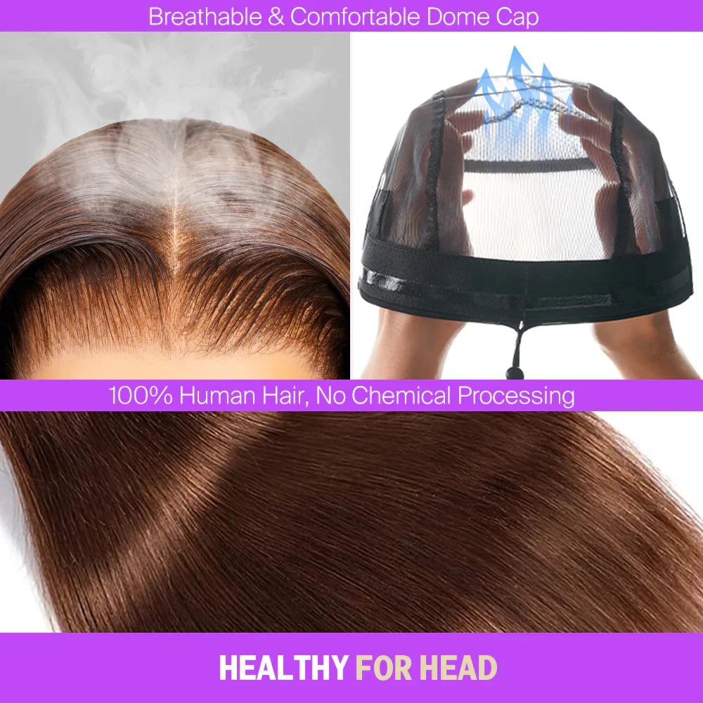 250% Put On Go Dark Brown Highlight Glueless Wigs 13x6 HD Lace Front Wigs Wear And Go Deep Curly Human Hair Wigs 13x6x1 T Part