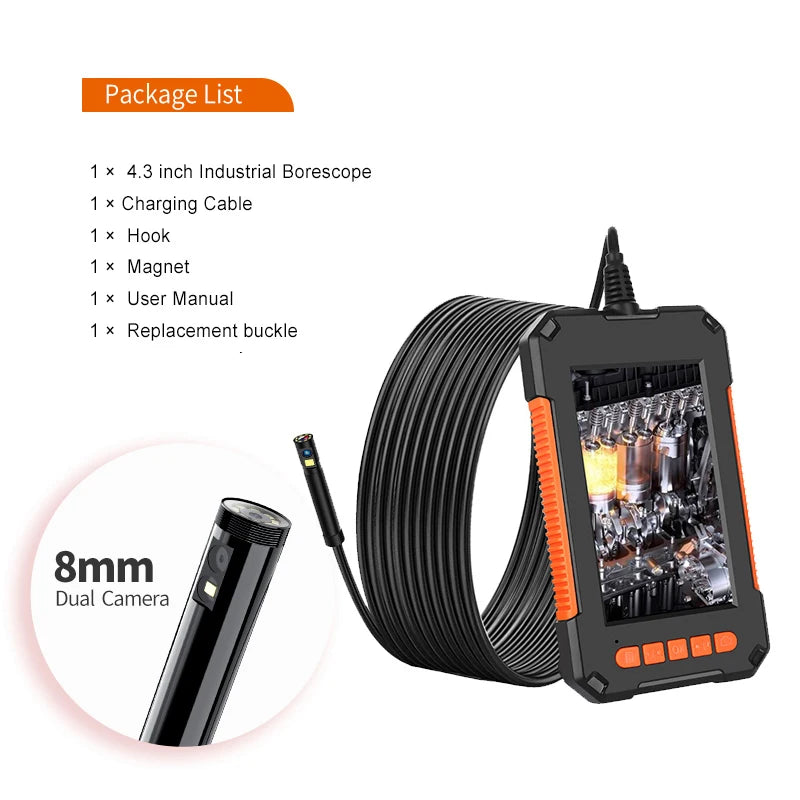P40 Single Dual Lens Industrial Endoscope 4.3 "IPS 1080P Pipe Inspection Camera for Car Repair Support Photo Snap Video Record