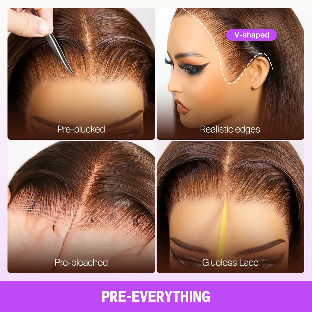 250% Put On Go Dark Brown Highlight Glueless Wigs 13x6 HD Lace Front Wigs Wear And Go Deep Curly Human Hair Wigs 13x6x1 T Part