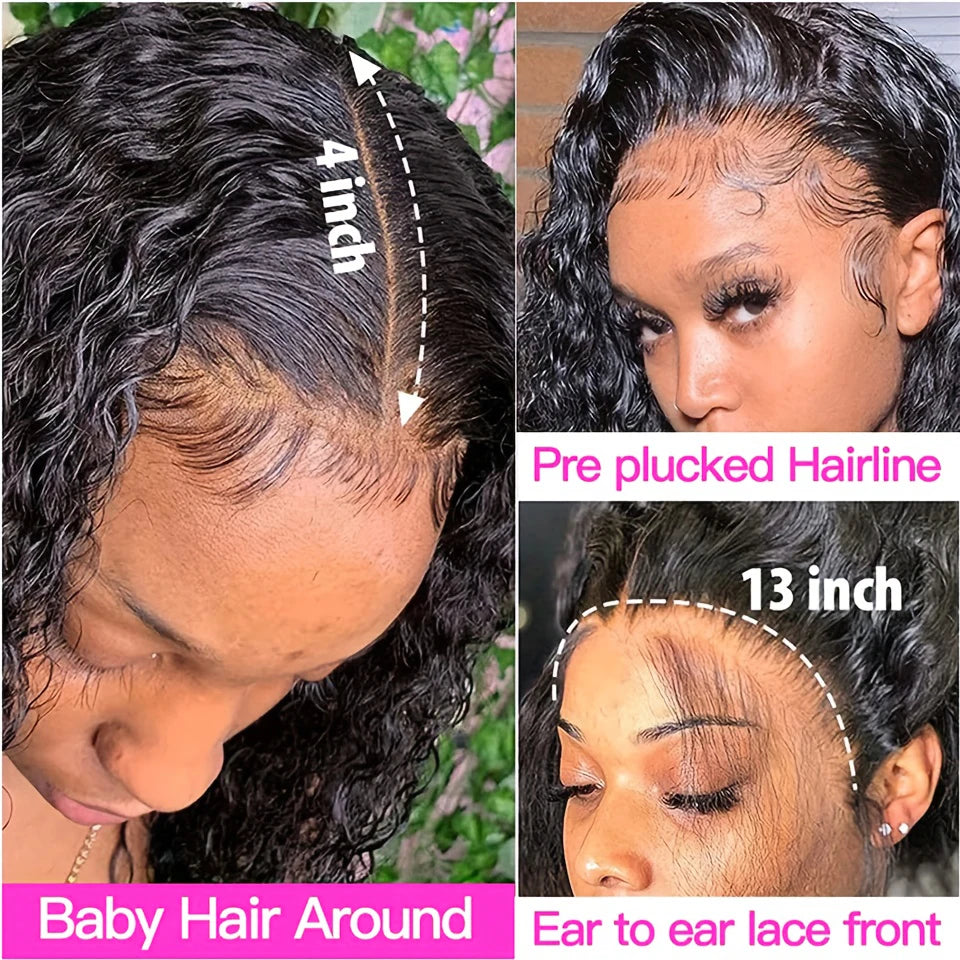 200% Density Curly Short Bob Wig Deep Wave Human Hair Bob Wigs 13x4 Lace Frontal  4x4 Lace Closure Wig Deep Curly Short Bob Wigs