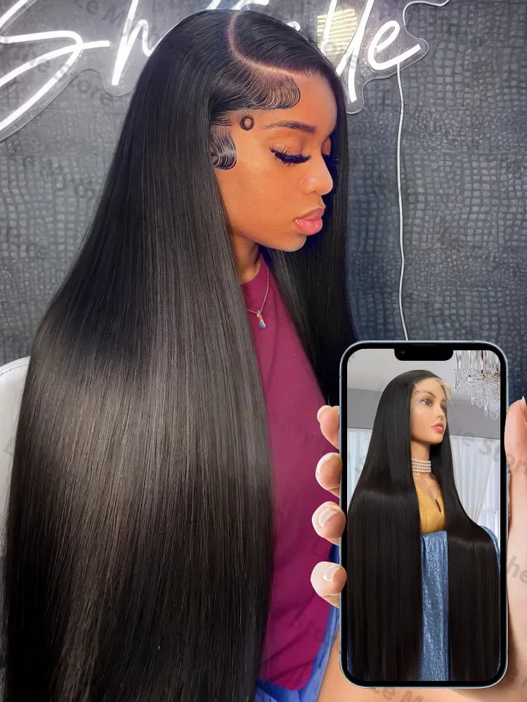 250Density 30 40 Inch HD Transparent Wigs 13x6 Bone Straight Lace Front Human Hair Wigs 13x4 Brazilian Pre Plucked Wig For Women