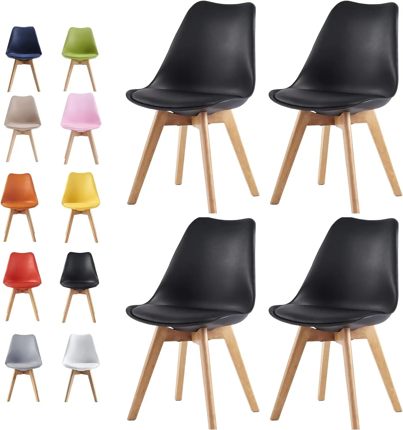Set of 4 Dining Chairs Wooden Legs Soft Cushion Pad Stylish DELUXE Retro Lounge Dining Office EVA