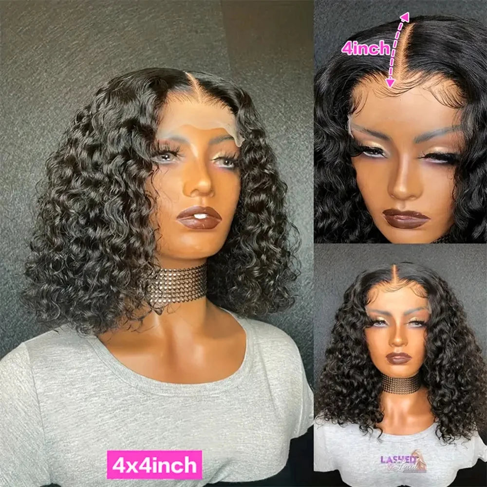 200% Density Curly Short Bob Wig Deep Wave Human Hair Bob Wigs 13x4 Lace Frontal  4x4 Lace Closure Wig Deep Curly Short Bob Wigs