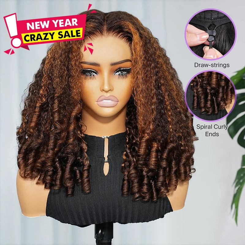 250% Put On Go Dark Brown Highlight Glueless Wigs 13x6 HD Lace Front Wigs Wear And Go Deep Curly Human Hair Wigs 13x6x1 T Part