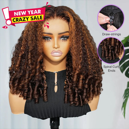 250% Put On Go Dark Brown Highlight Glueless Wigs 13x6 HD Lace Front Wigs Wear And Go Deep Curly Human Hair Wigs 13x6x1 T Part
