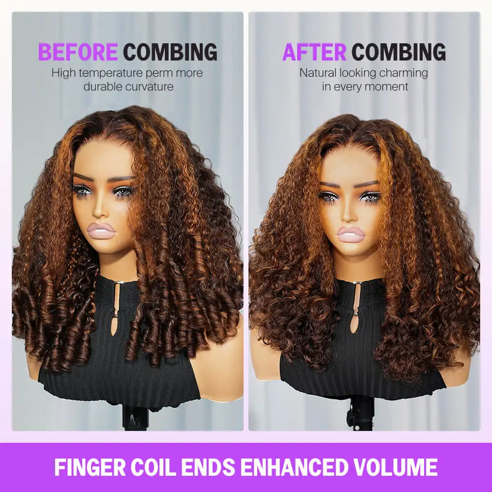 250% Put On Go Dark Brown Highlight Glueless Wigs 13x6 HD Lace Front Wigs Wear And Go Deep Curly Human Hair Wigs 13x6x1 T Part