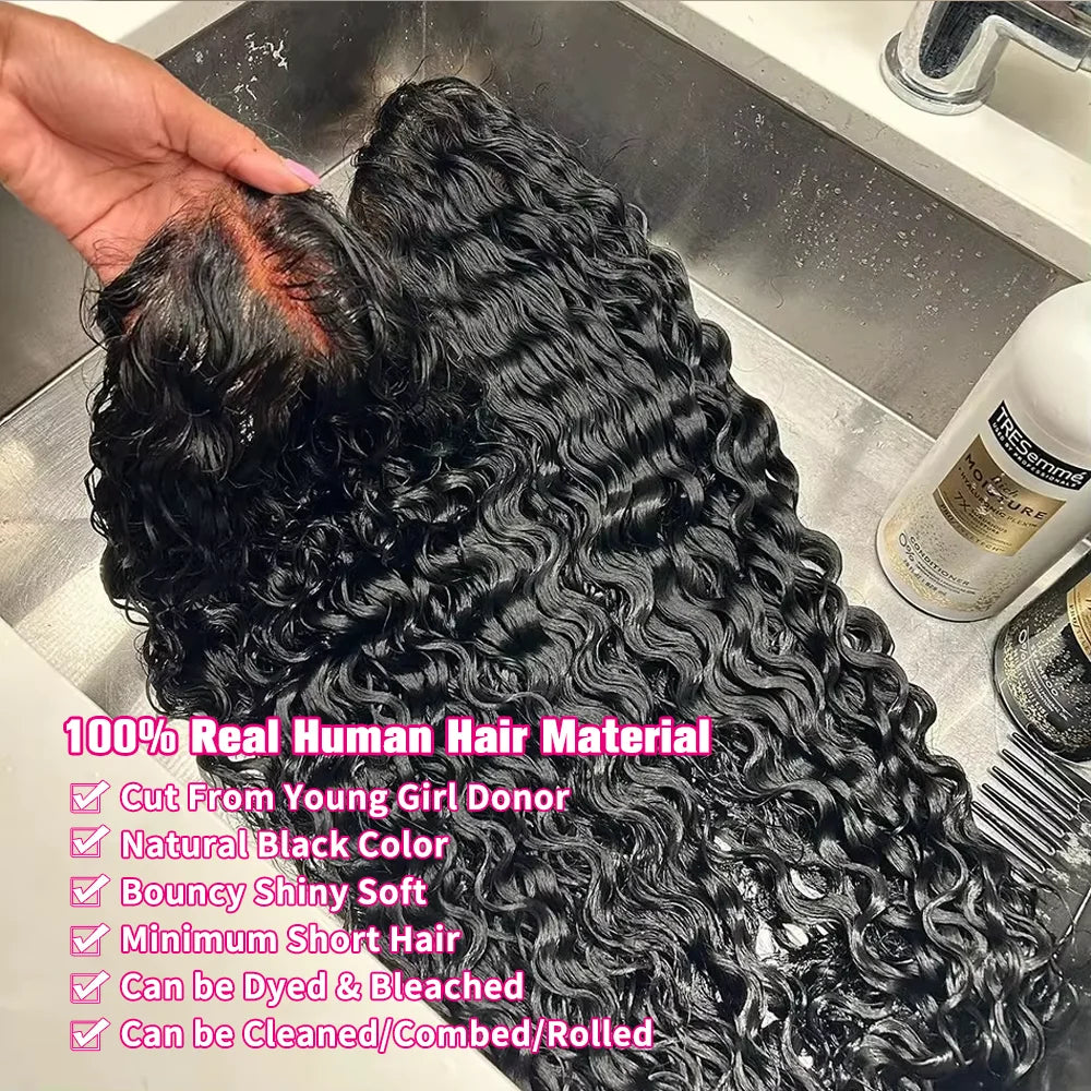 300 Density Water Wave Glueless Wig Human Hair Curly 13x6 HD Lace Frontal Wig Deep Wave 7x5 Glueless Wigs Human Hair For Women