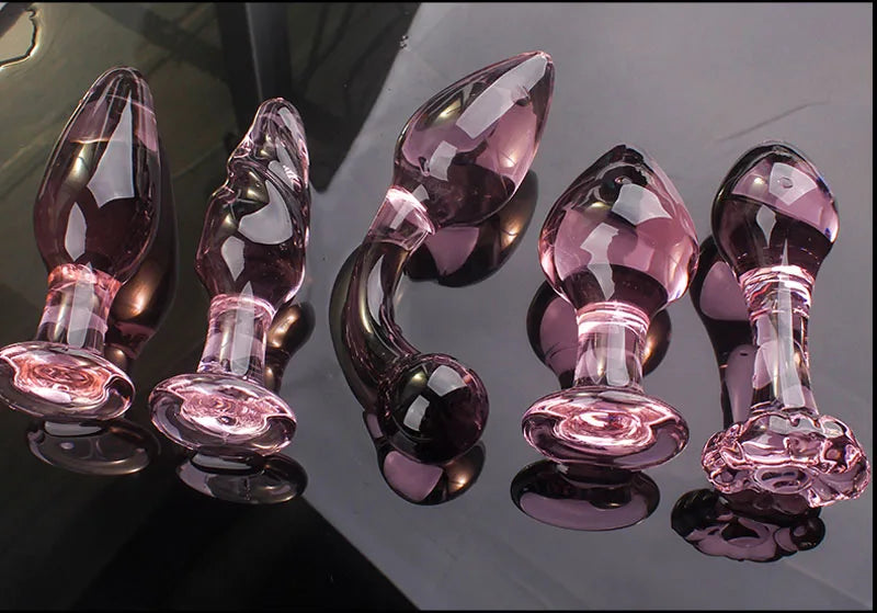 Candiway Exquisite Pink Crystal Glass Anal Plug Adult Masturbation Products Prostate Massager Erotic Toys For Couple (5 Styles)