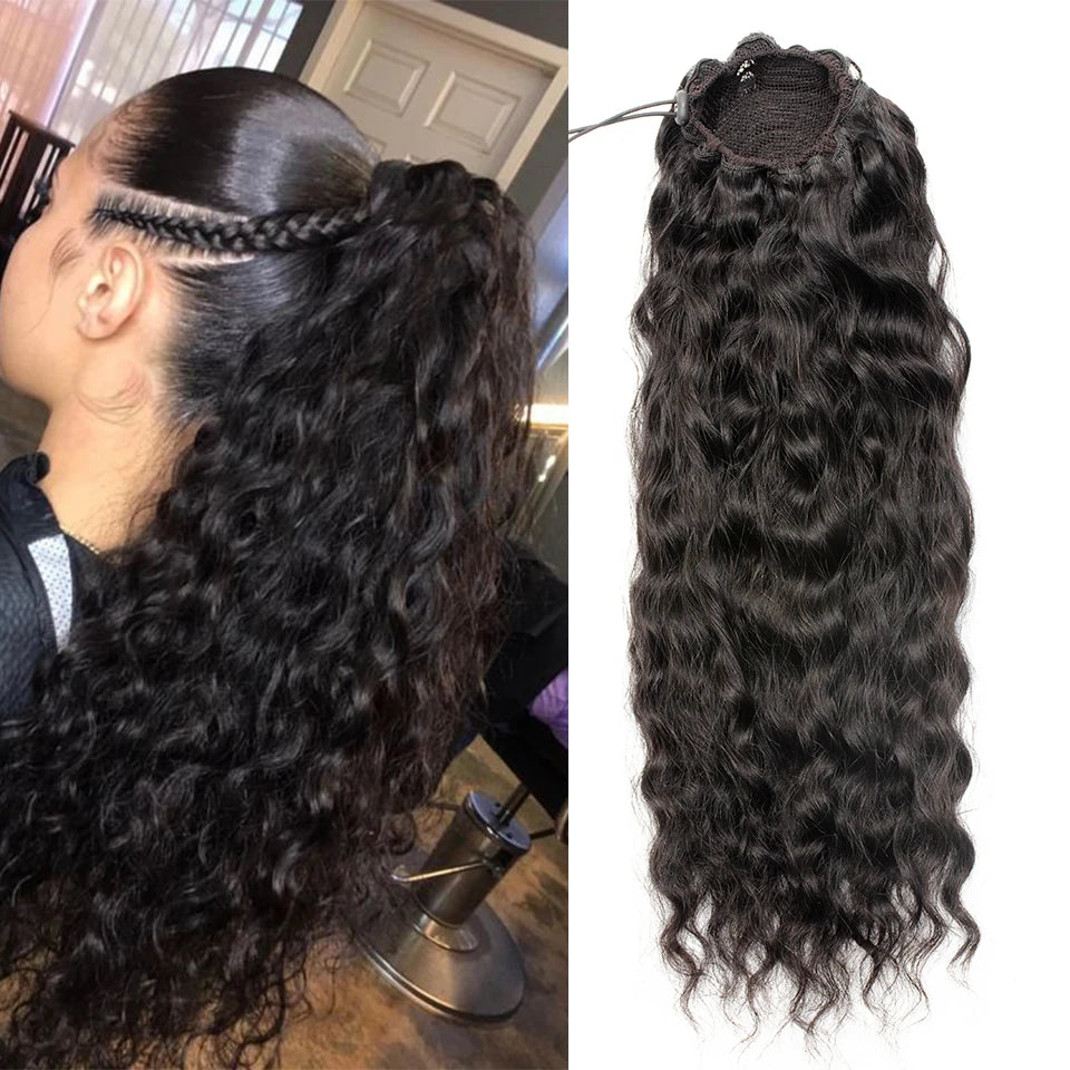 Aliballad Kinky Curly Drawstring Ponytail Remy Human Hair Brazilian Cury Ponytail Afro Clip In Extensions 100g-150g For Women