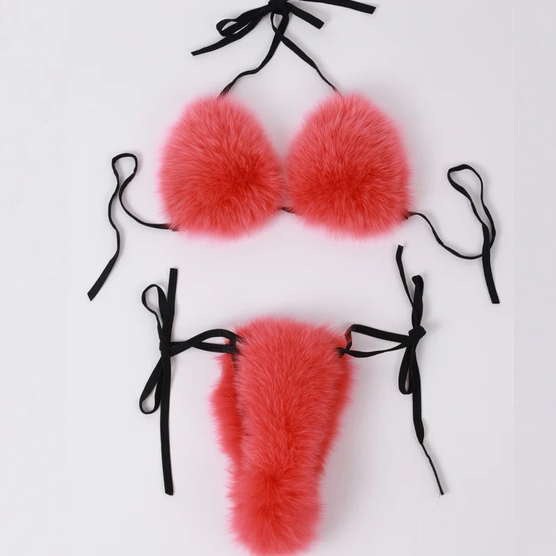 Natural Fur Bikini Women Real Fox Fur Bikini