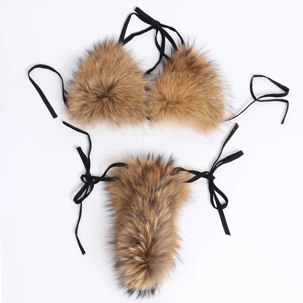 Natural Fur Bikini Women Real Fox Fur Bikini
