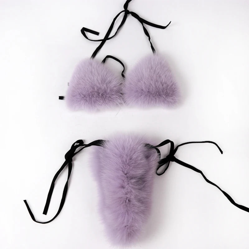 Natural Fur Bikini Women Real Fox Fur Bikini