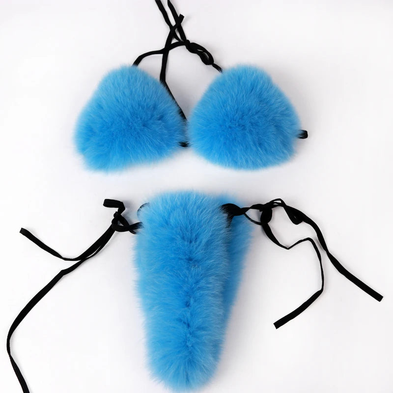 Natural Fur Bikini Women Real Fox Fur Bikini