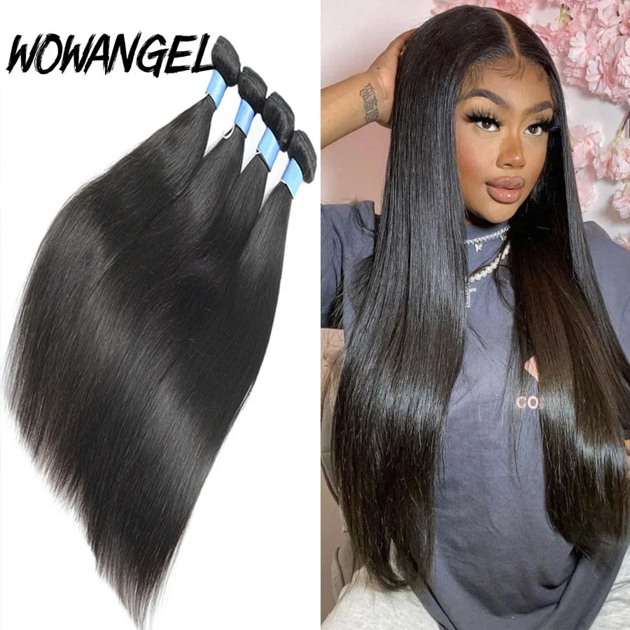 Wow Angel Straight 28 30 Inch Remy Brazilian Human Hair Bundles 100% Silky Hair 3/4 pieces Human Hair Extensions Virgin Hair