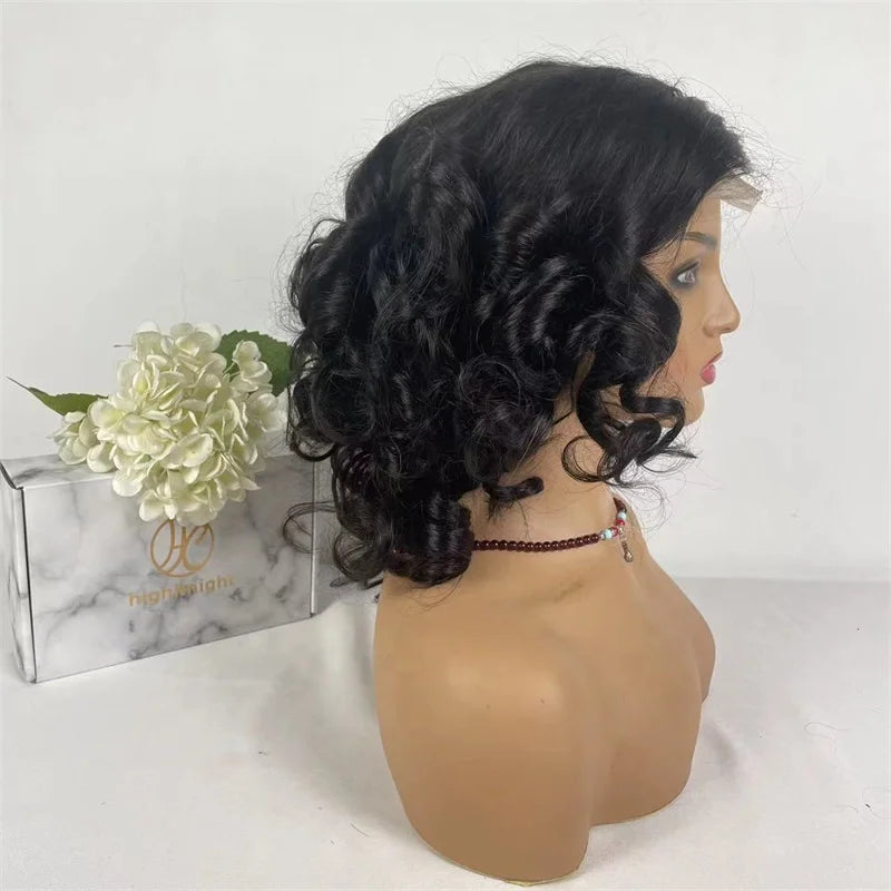 Wholesale Cuticle Aligned Loose Wave Brazilian Virgin Hair Short Bob Wigs 150% Density Lace Front Wig for Black Women