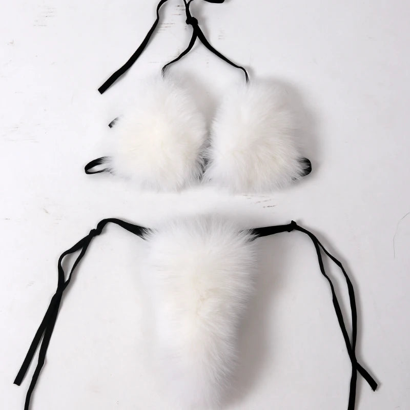 Natural Fur Bikini Women Real Fox Fur Bikini
