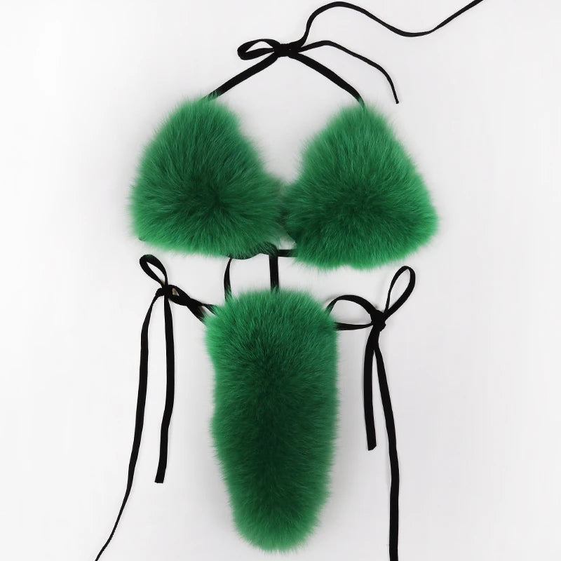 Natural Fur Bikini Women Real Fox Fur Bikini