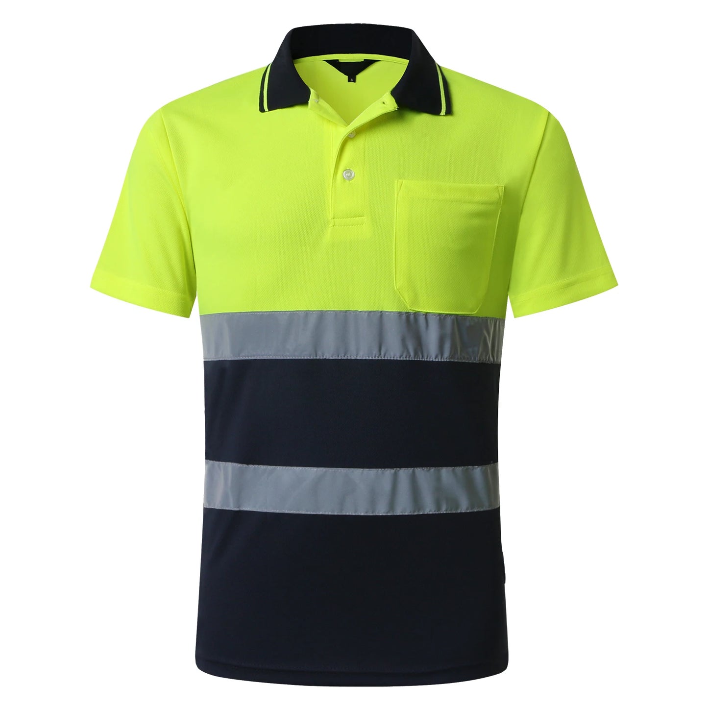 Two Tone Long Sleeve Work Polo Shirt Orange  Yellow Navy Workwear Shirt With Pockets Hi vis work shirt