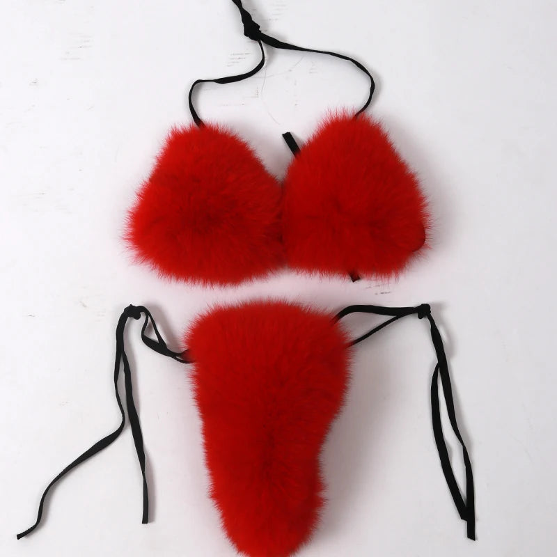 Natural Fur Bikini Women Real Fox Fur Bikini
