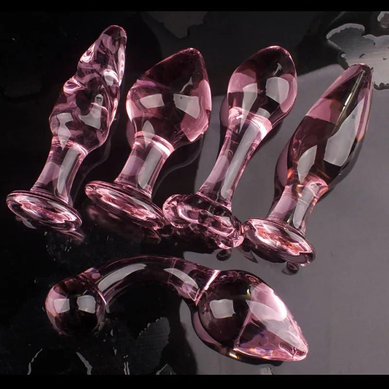 Candiway Exquisite Pink Crystal Glass Anal Plug Adult Masturbation Products Prostate Massager Erotic Toys For Couple (5 Styles)