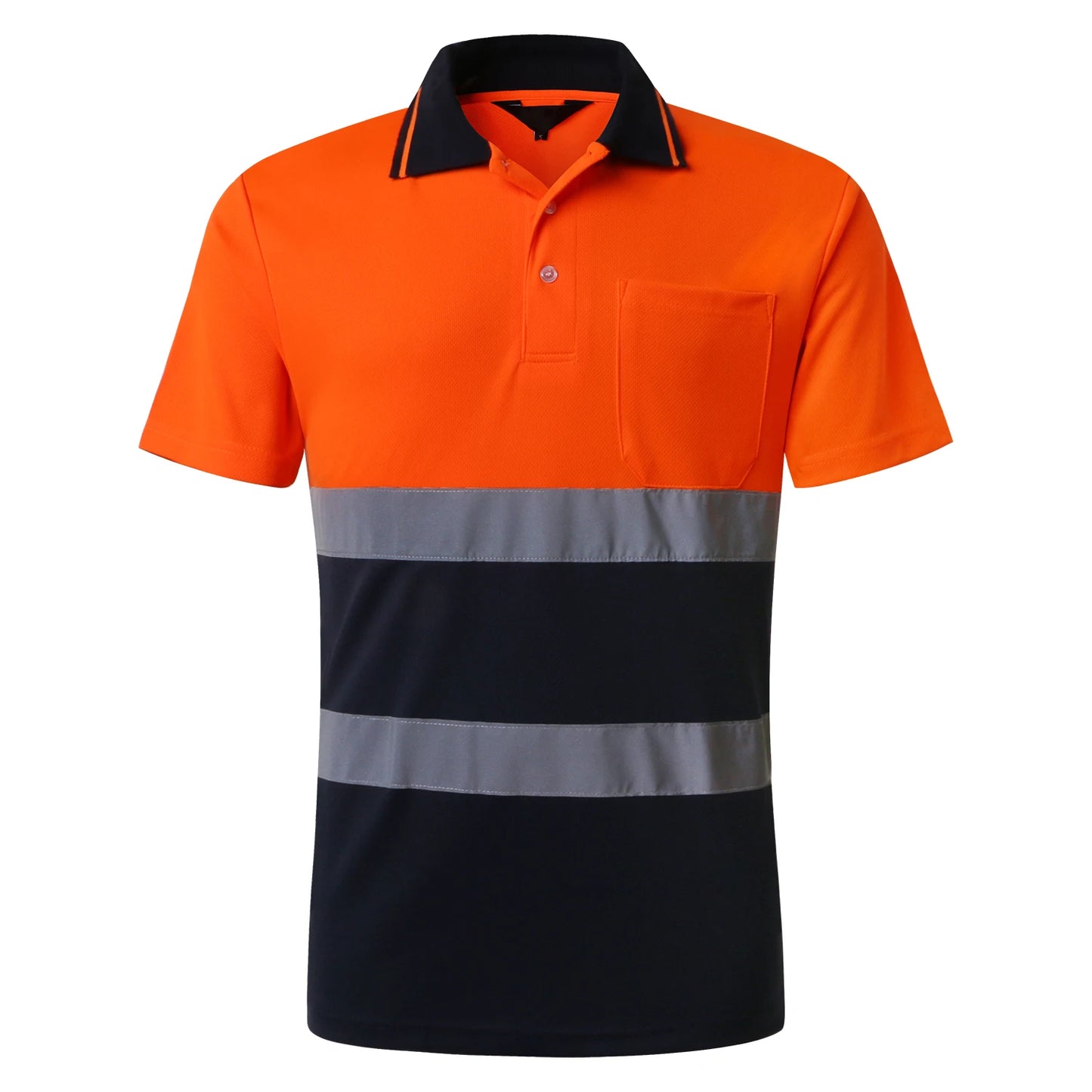Two Tone Long Sleeve Work Polo Shirt Orange  Yellow Navy Workwear Shirt With Pockets Hi vis work shirt