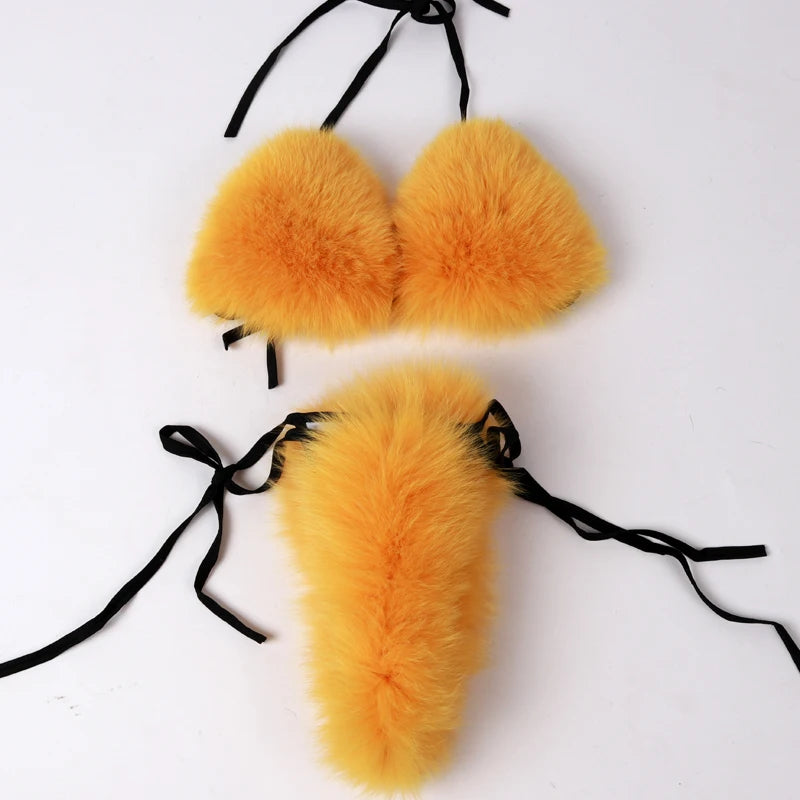 Natural Fur Bikini Women Real Fox Fur Bikini