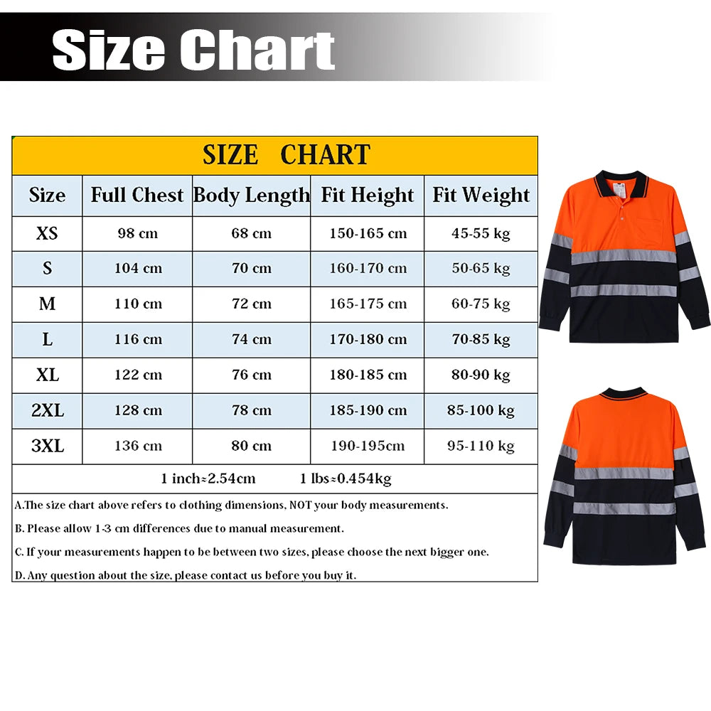 Two Tone Long Sleeve Work Polo Shirt Orange  Yellow Navy Workwear Shirt With Pockets Hi vis work shirt