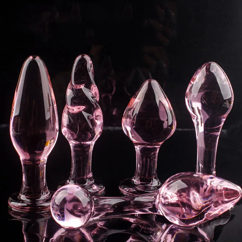 Candiway Exquisite Pink Crystal Glass Anal Plug Adult Masturbation Products Prostate Massager Erotic Toys For Couple (5 Styles)