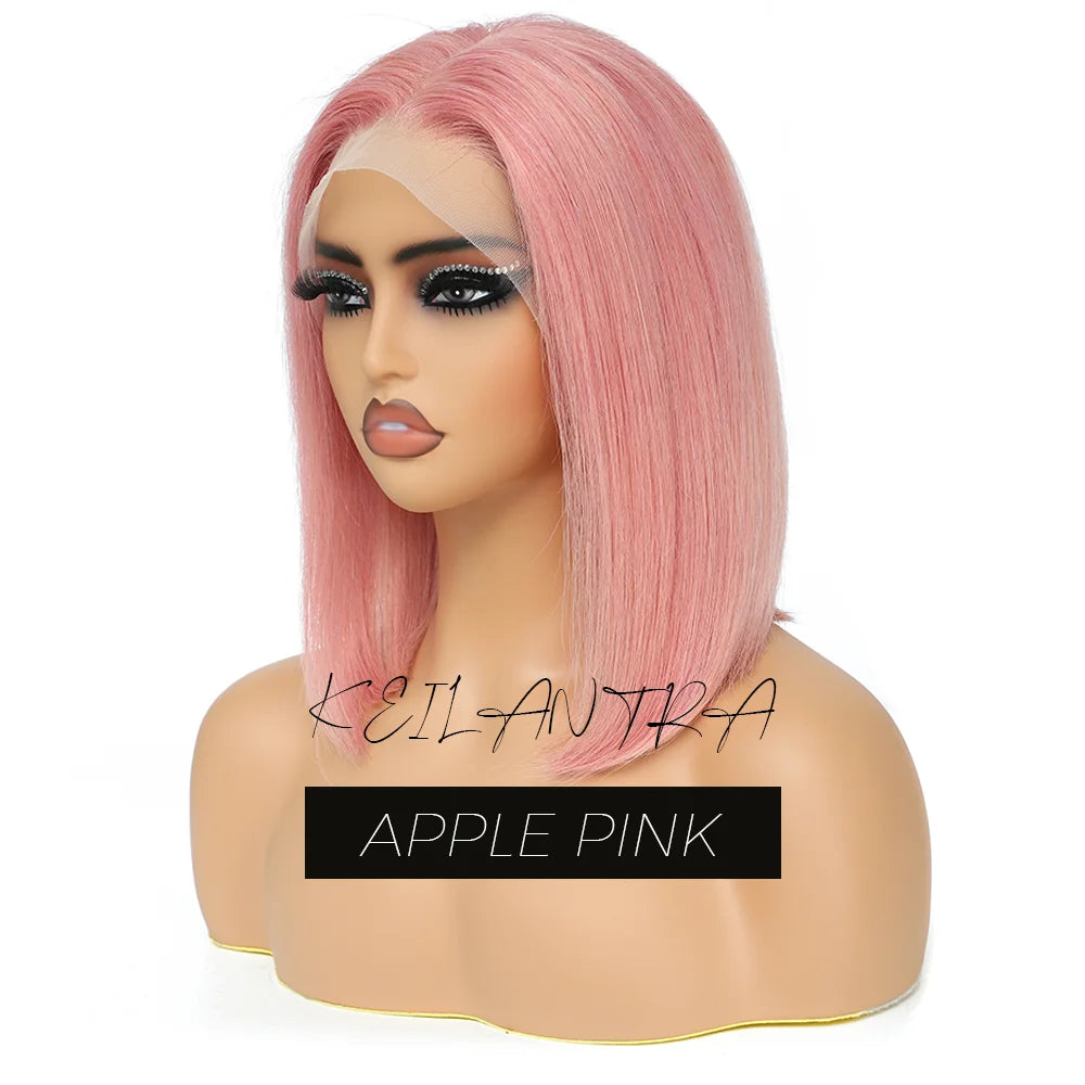 Lime Green Bob Lace Front Wigs Human Hair Wigs Green Wig Short Bob Wigs Straight 13X4 Colored Lace Frontal Wigs Rose Neon
