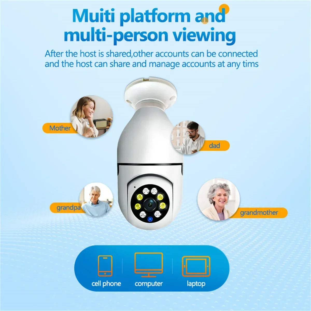 E27 Bulb 8MP Wireless Wifi Surveillance Camera Full Color Video Night Vision HD Automatic Human Tracking CCTV Security IP Camera