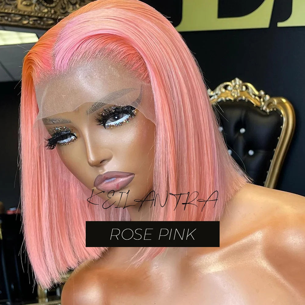 Lime Green Bob Lace Front Wigs Human Hair Wigs Green Wig Short Bob Wigs Straight 13X4 Colored Lace Frontal Wigs Rose Neon