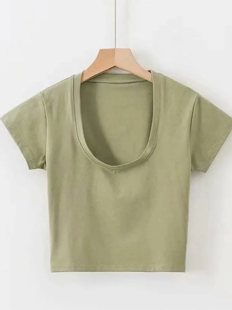 Summer Slim Sports Vest Sexy Women Short Sleeve U-Neck Gray Tee Tank Tops Female Solid Black/White Korean Crop Tops Y2k