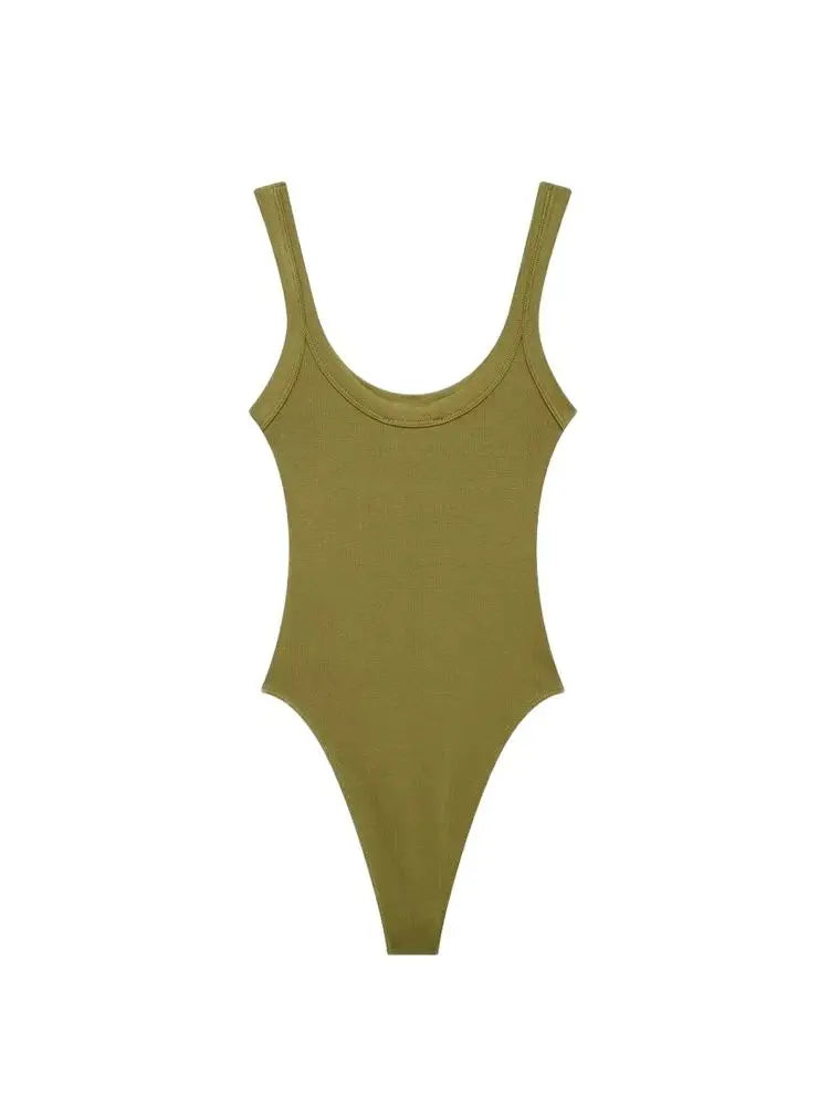 Skinny Ribbed Bodysuits for Women, O Neck, Straps, Snap-Button, Female Playsuits, Sexy Fashion