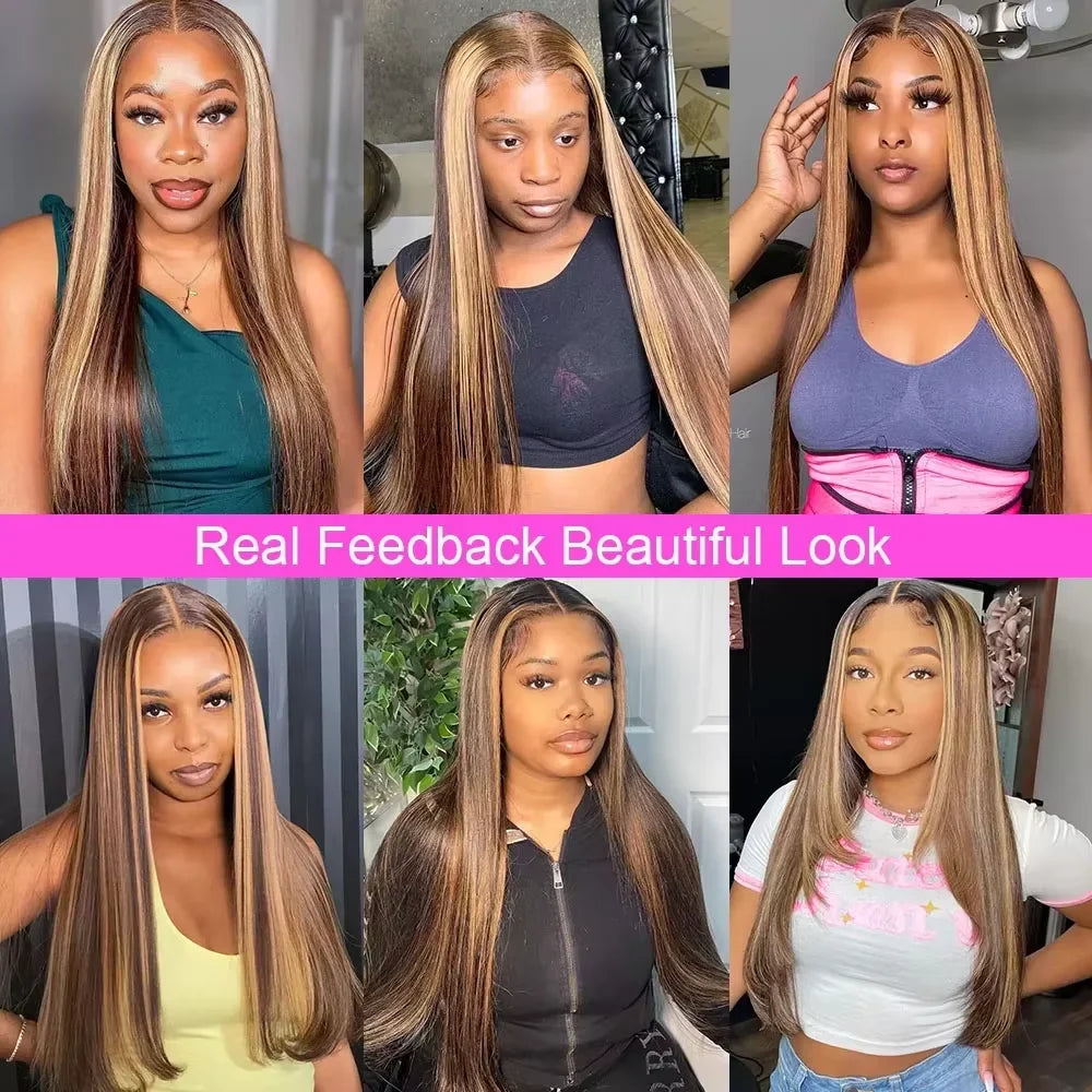 40 Inch Highlight Ombre Bone Straight Human Hair Wig Colored 13x6 HD Lace Frontal Wig 360 Full Lace Front 100% Human Hair Wigs