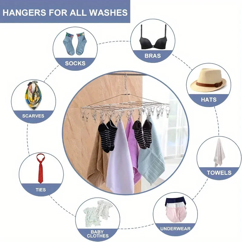 Stainless Steel Windproof Clothespin Laundry Hanger Bra Sock Towel Clothesline Hook Clothes Rack Peg Dryer Airer Drying