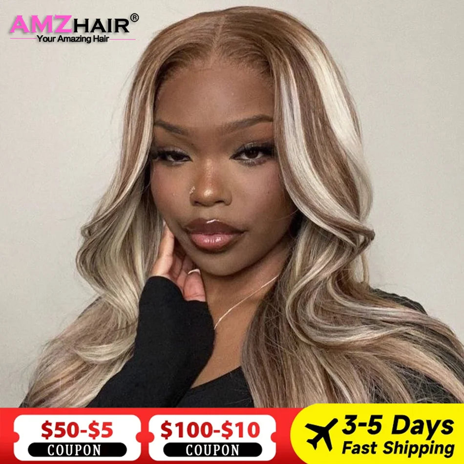 Bone Straight Blonde With Brown 4/613 Colored Human Hair Wigs Vietnamese Double Drawn 13x4 Lace Front Wig For Women Pre Plucked