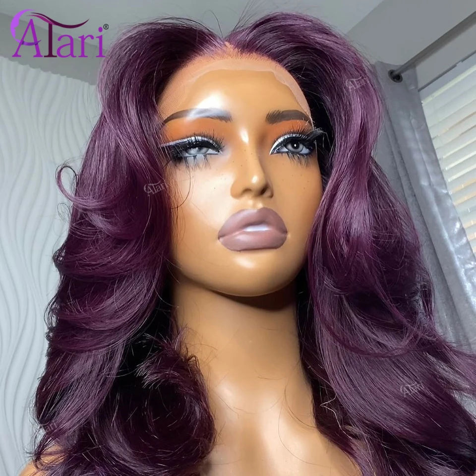 Haze Dark Purple Body Wave Human Hair Wigs 13x4 13x6 Transparent Lace Frontal Remy hair Wig Light Purple 5x5 Closure Lace Wig