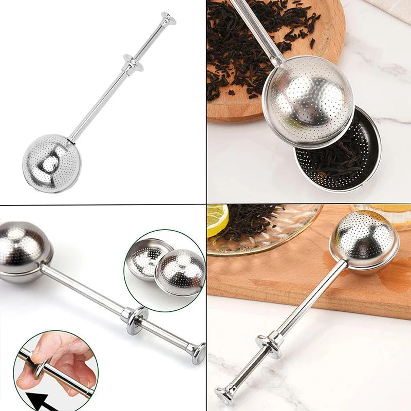 Stainless Steel Tea Strainer Ball, Spice Sugar Shaker for Baking, Reusable Spice, Tea Infuser Filter with Adjustable Handle