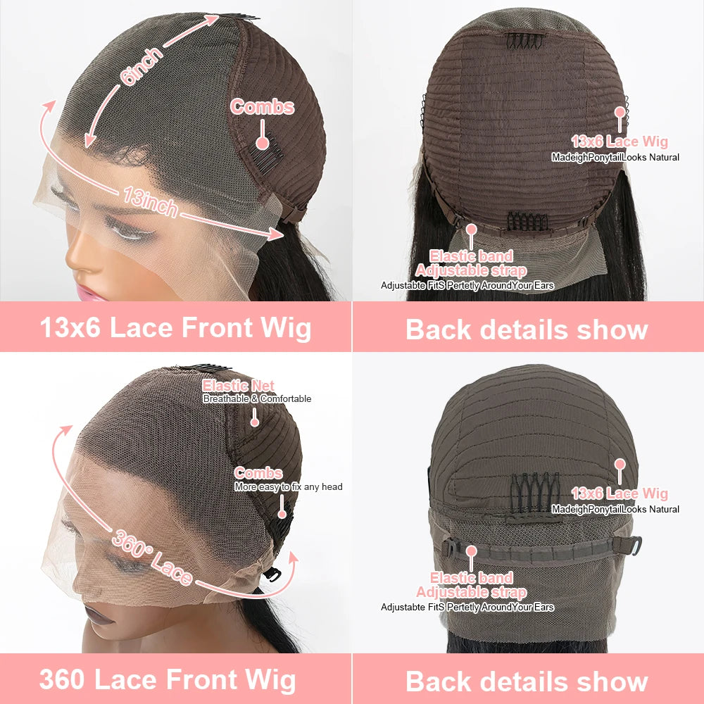 30 Inch 13x6 Lace Frontal Human Hair Bone Straight Wigs 180 Density Pre Plucked Brazilian 360 Lace Front Wig Remy Hair For Women