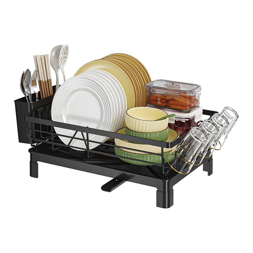 Black Single Layer Dish Rack, Drainer Rack,  Dish Drying Rack，Steel Plate and Bowl Organizer, 50 x 25 x 20 cm
