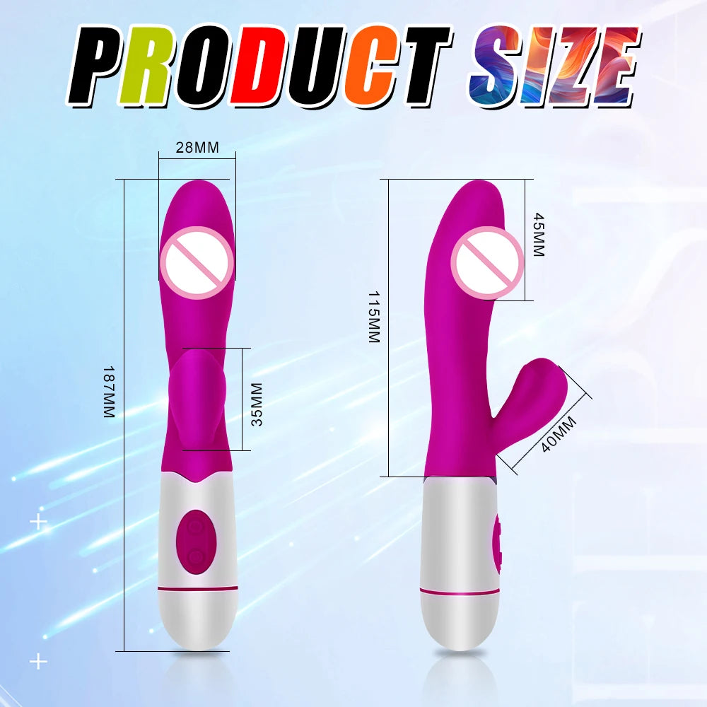 Rabbit Dildo Vibrator Dual Vibration Women's G-Spot Vaginal Clitoral Stimulation Massager for Adult Female Masturbation Sex Toy