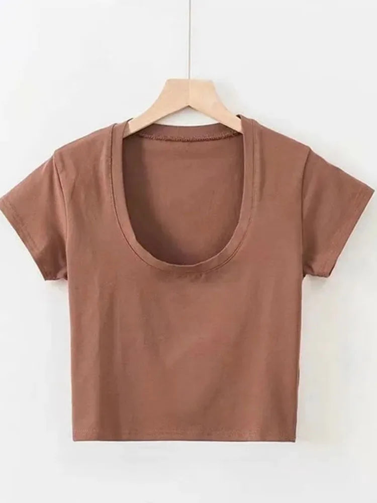 Summer Slim Sports Vest Sexy Women Short Sleeve U-Neck Gray Tee Tank Tops Female Solid Black/White Korean Crop Tops Y2k