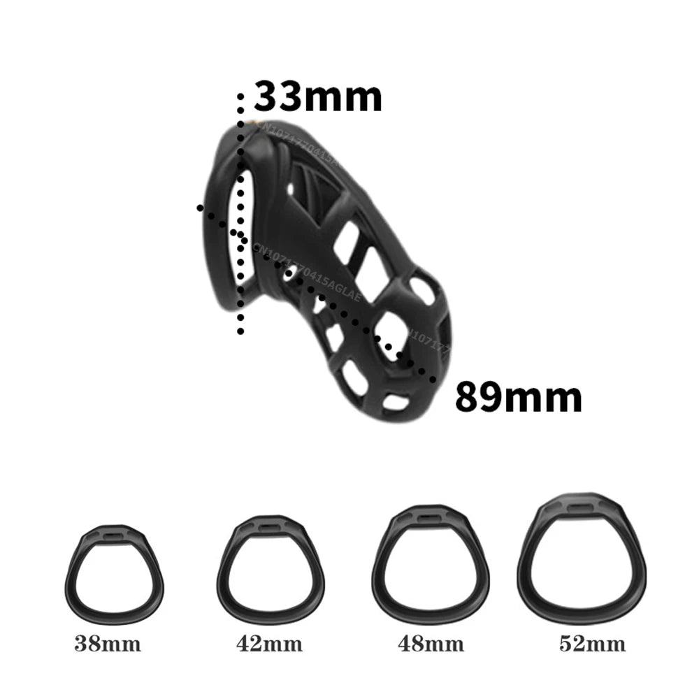 HESEKS Chastity Lock Cock Cage 3D Invisible Lock with 4 Arc Ring Testicle Chastity Belt BDSM Toy Hentai Bondage Fetish SexToys