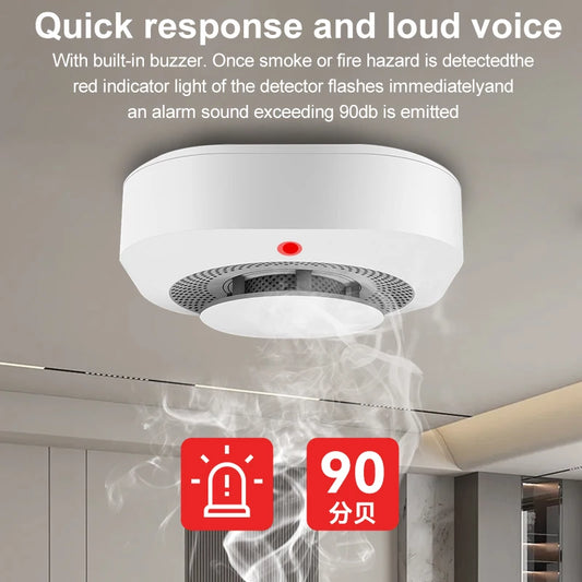 Tuya WiFi Smart Smoke Detector Alarm, High Sensitivity, APP Control for Home Security ﻿(without battery)