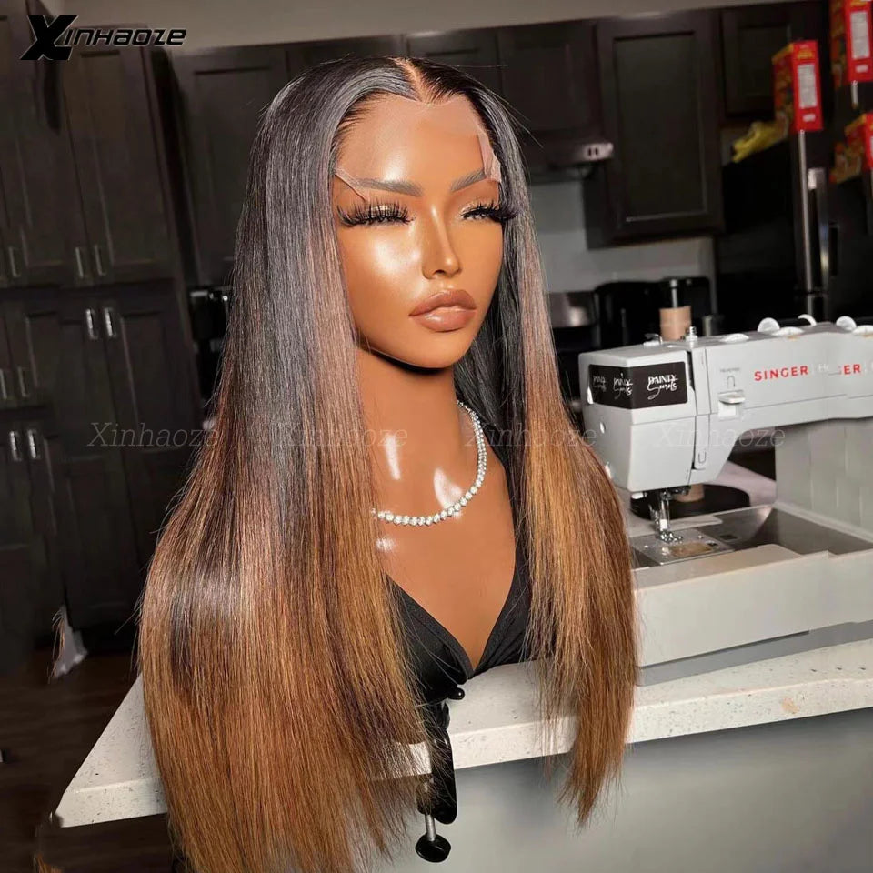 Brown Colored Brazilian Straight 13x4 Transparent Lace Frontal Wig Human Hair Ombre TB/30 5x5 Silk Top Wigs Virgin Guleless Hair