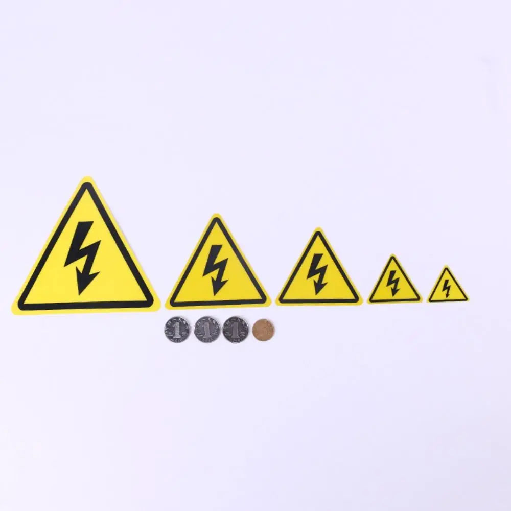 5Pcs PVC Warning Sticker Electrical Shock Hazard Adhesive Labels 3.6/5/8/10/15cm Yellow Danger Electric Box Notice Decal
